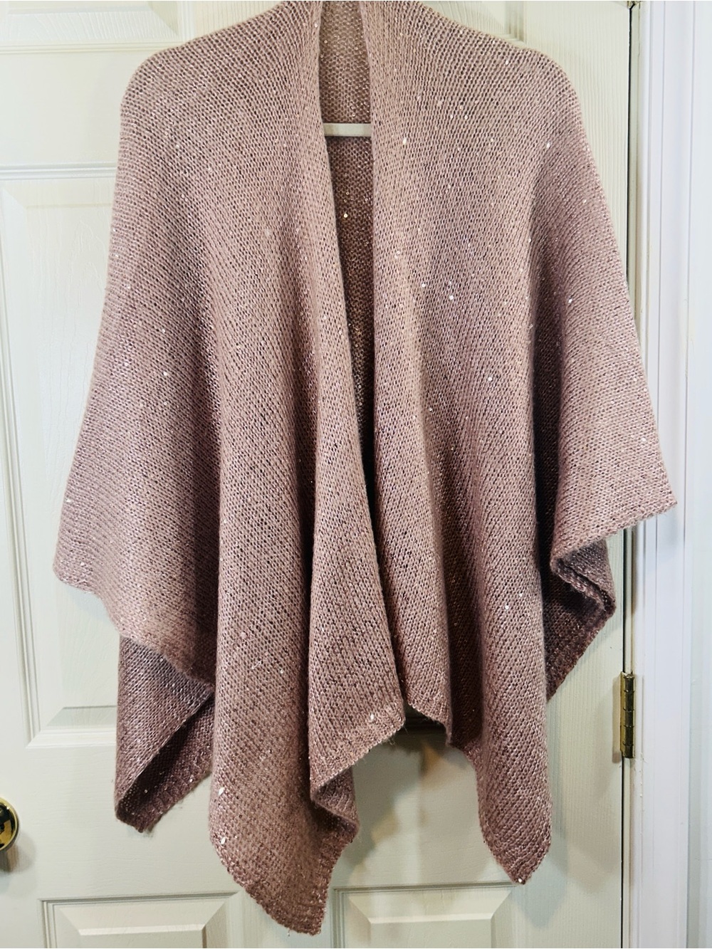 Sequin Knit Wrap Poncho in Rose Taupe
